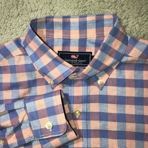 Vineyard Vines Shirt Men L Blue Pink Long Sleeve Button Down Und Slim Fit Murray